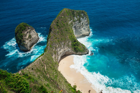Indonesia, Kelingking Beach is one of the most picturesque and stunning beaches in Nusa Penida Islandの写真素材