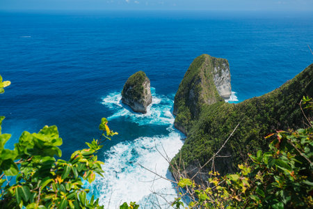 Panoramic view of Kelingking beach in Nusa penida, Indonesiaの写真素材
