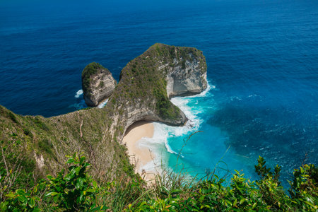 Kelingking Beach is one of the most picturesque and stunning beaches in Nusa Penidaの写真素材