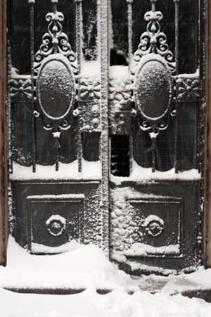 House entrance during a big snowfall.のeditorial素材