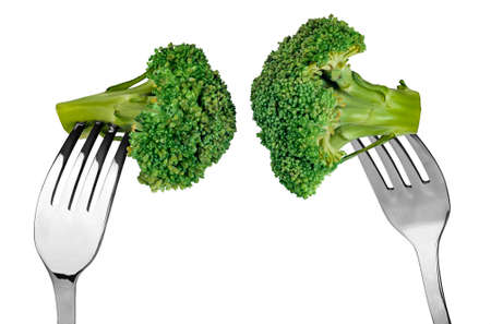Chin-chin! Broccoli on fork. Healthy Eating Concept.の写真素材
