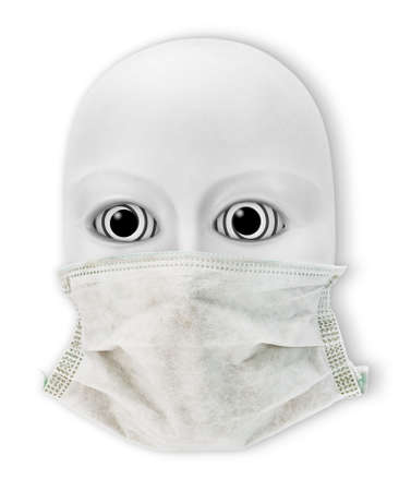 Influenza mask on mask made of alabaster with hypno spiral eyes, isolated on white.の写真素材