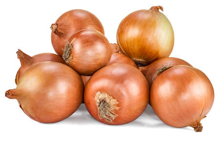 Fresh raw Bulb onions in whole, isolated on a white background.の写真素材