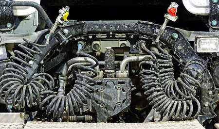 Compressed air hoses of a truckの写真素材