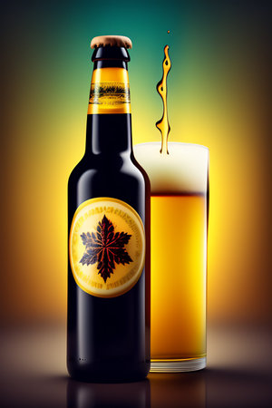 Bottle of beer and glass on a colored background. 3d illustrationの写真素材