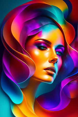 Portrait of a beautiful woman in a turban. Colorful background.