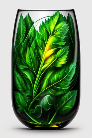 Green leaves in a glass vase. Vector illustration for your designの写真素材