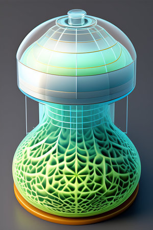 3d illustration of science fiction vase with green glass inside.