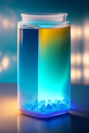 Laboratory glassware with blue and green liquid. 3d renderingの写真素材
