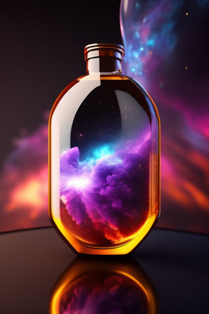 3d illustration of magic potion in a bottle on a dark backgroundの写真素材