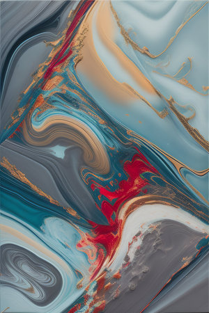 Abstract background of acrylic paint in blue and red tones. Liquid marble pattern.の写真素材
