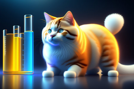 Cat and test tubes on a dark background. 3D illustration.の写真素材