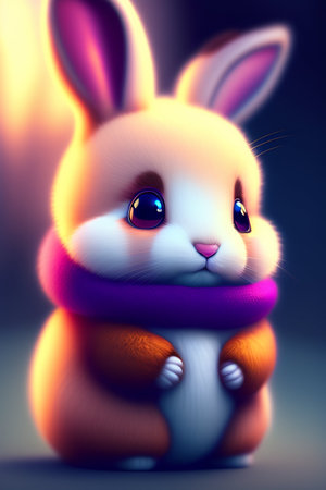 Cute cartoon rabbit in a scarf on a dark background. 3d renderingの写真素材