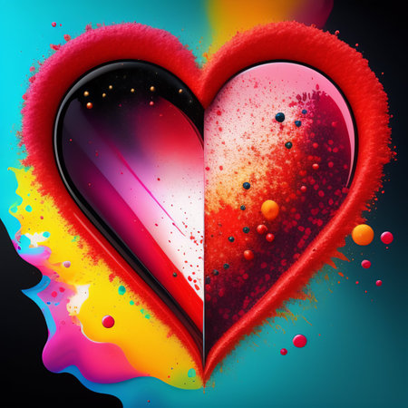 Valentine's day background with red heart and colorful splashesの写真素材
