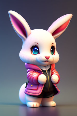Cute cartoon rabbit in a jacket and hat. 3d renderingの写真素材