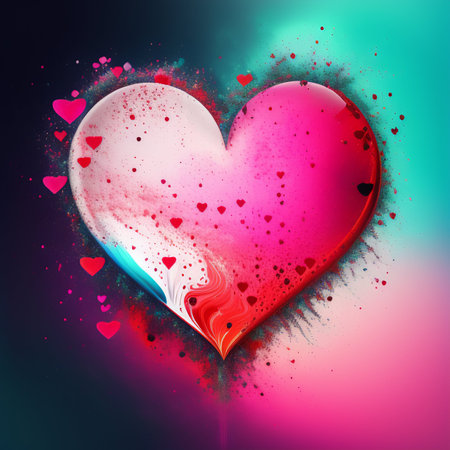 Valentine's day background with red heart on a colorful backgroundの写真素材