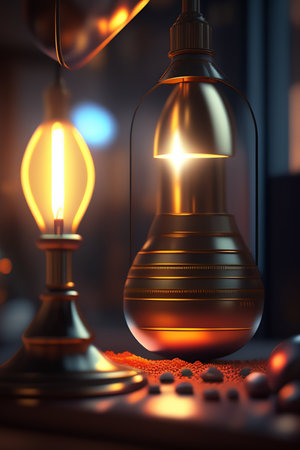 Vintage light bulbs glowing in the dark. 3D rendering.の写真素材