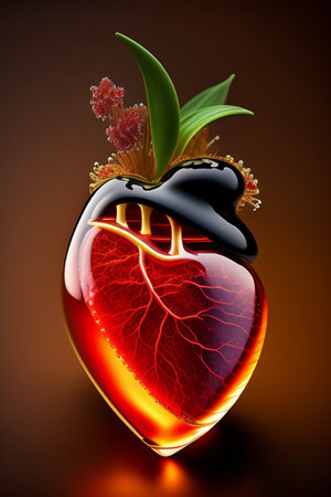 3D illustration of a heart with a plant in the center.の写真素材