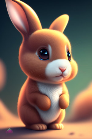 cute easter bunny on green background. 3d rendering.の写真素材
