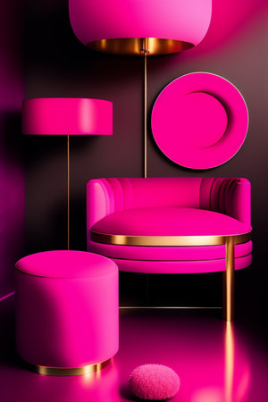 3d render of abstract background with pink armchair and floor lampの写真素材