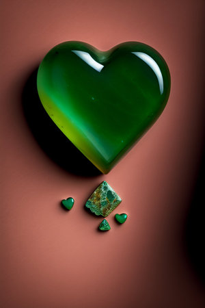 Green heart shaped lollipop on brown background. Valentines day concept.の写真素材