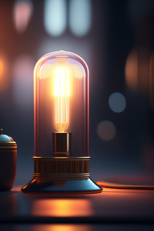 Vintage retro light bulb on dark background. 3D Renderingの写真素材