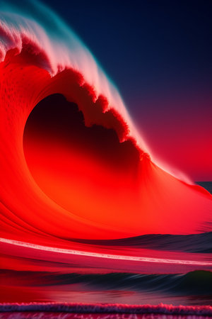 abstract scene with red wave on black background, 3d renderの写真素材