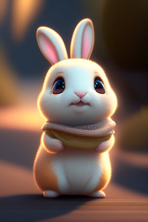 Cute easter bunny with scarf and hat. 3D renderingの写真素材