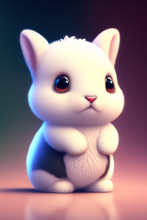 Cute little white rabbit sitting on the floor. 3D renderingの写真素材