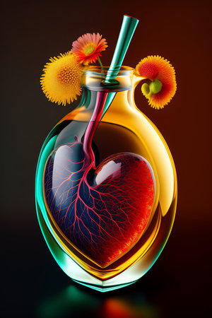 Human heart in a bottle on a dark background. 3d renderingの写真素材