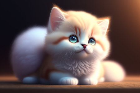 Cute white cat with blue eyes. 3d render illustration.の写真素材