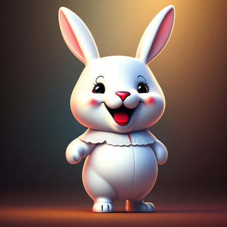 Cute cartoon bunny on a dark background. 3d rendering.の写真素材
