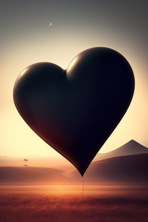 Heart shaped balloon on a desert background. 3d rendering toned imageの写真素材