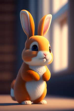 Cute easter bunny in the room. 3D rendering.の写真素材