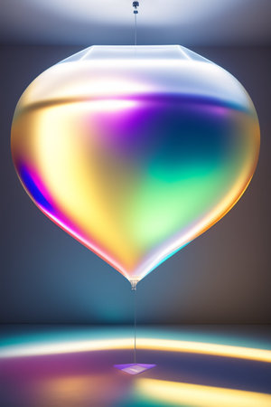 3d rendering of a colorful glass balloon floating in the dark roomの写真素材