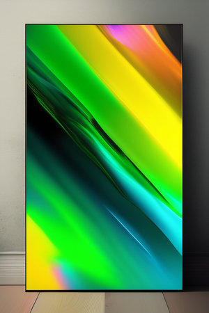 Abstract background with colorful lines on the wall. 3d render.の写真素材