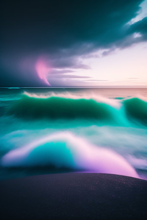 Beautiful seascape with sea waves at sunset. Long exposure.の写真素材