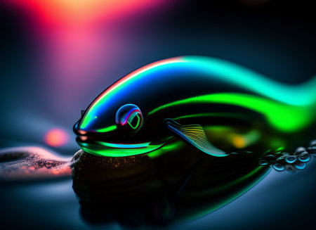 Fishing lure in the water on a dark background. 3d renderingの写真素材