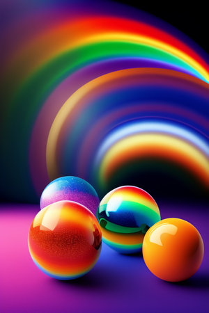 3d illustration of multicolored balls on a colorful background.の写真素材