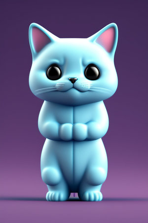 Cute blue cat isolated on purple background. 3D illustration.の写真素材