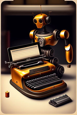 Retro typewriter and robot. Vector illustration. Eps 10.の写真素材