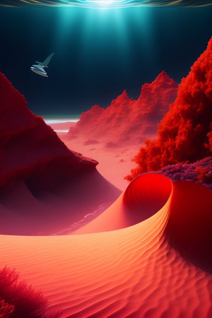 Fantasy landscape with red sand dunes. 3D illustration.の写真素材