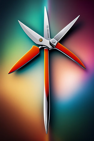 Illustration of a garden shears on a colorful gradient background.の写真素材