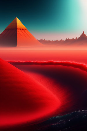 Egyptian pyramids in the desert. Computer generated 3D illustrationの写真素材