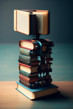 Stack of old books on wooden table. Retro style toned imageの写真素材