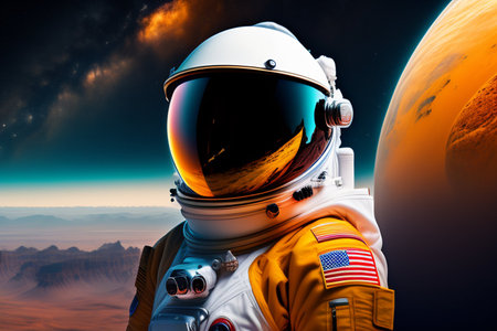 Astronaut on the background of the planet. Mixed media.