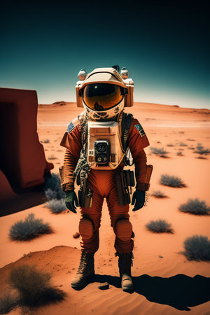 Astronaut in the desert. 3d rendering. Vintage style.の写真素材