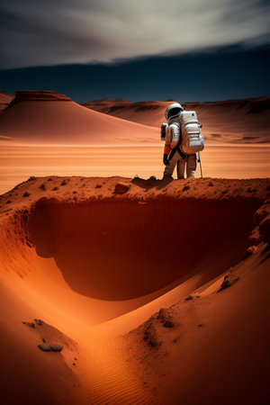 Hiker in the middle of the Sahara desert. Morocco. Africa.の写真素材