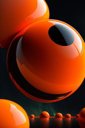 3d render of orange balls on black background. Abstract background.の写真素材