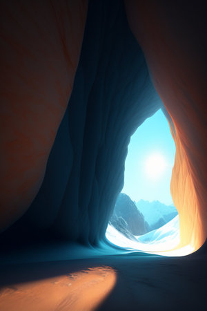 Mountain landscape with ice cave. Computer generated 3D photo rendering.の写真素材